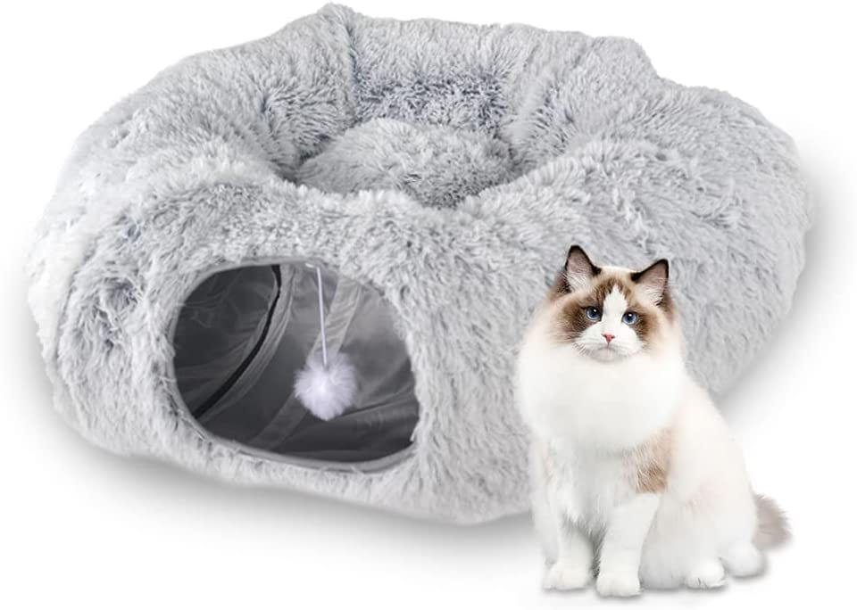 Warm Plush Foldable Cat Dog Tunnel Bed