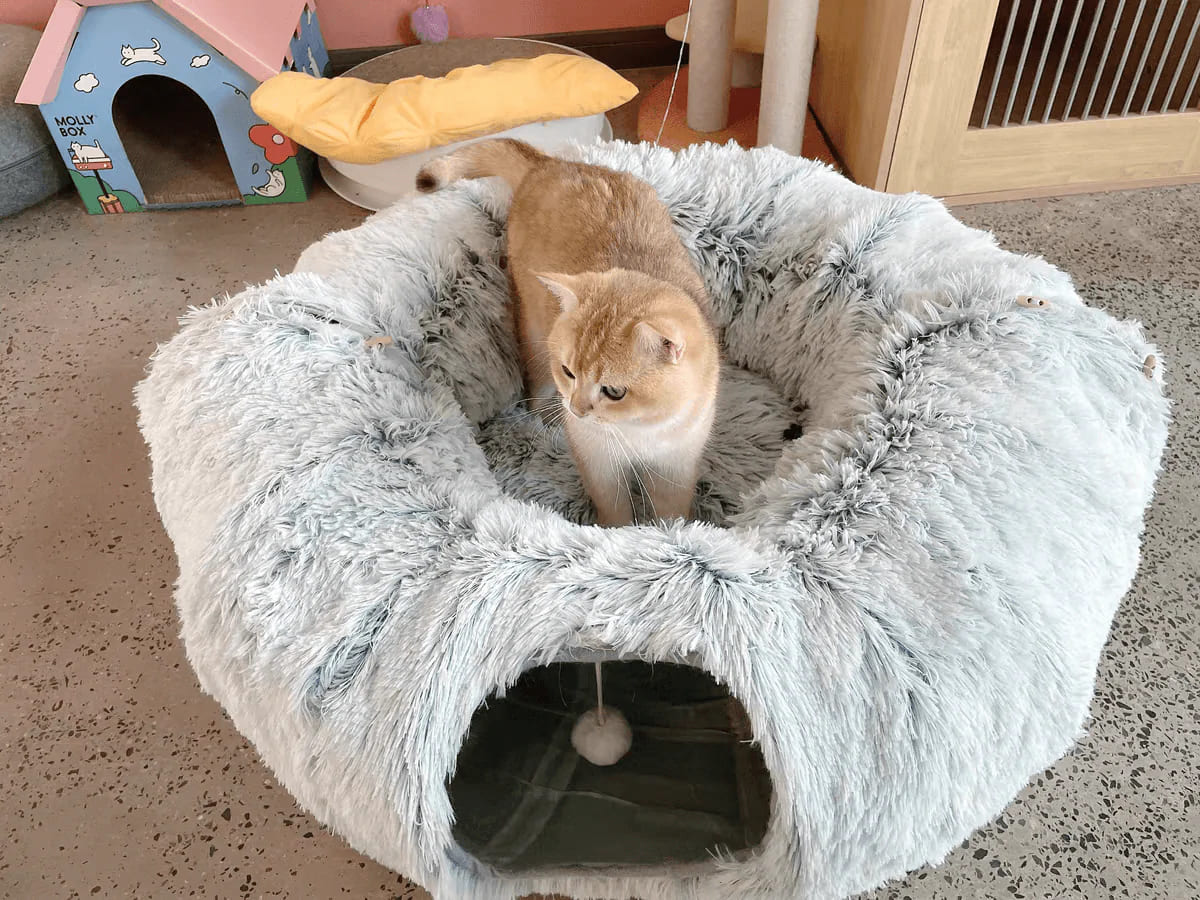 Warm Plush Foldable Cat Dog Tunnel Bed