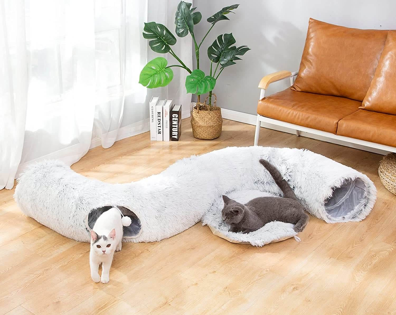 Warm Plush Foldable Cat Dog Tunnel Bed