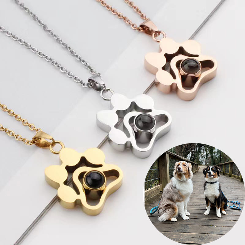 Custom Pet Photo Memory Dog Paw Print Necklace