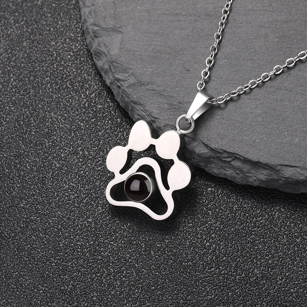 Custom Pet Photo Memory Dog Paw Print Necklace