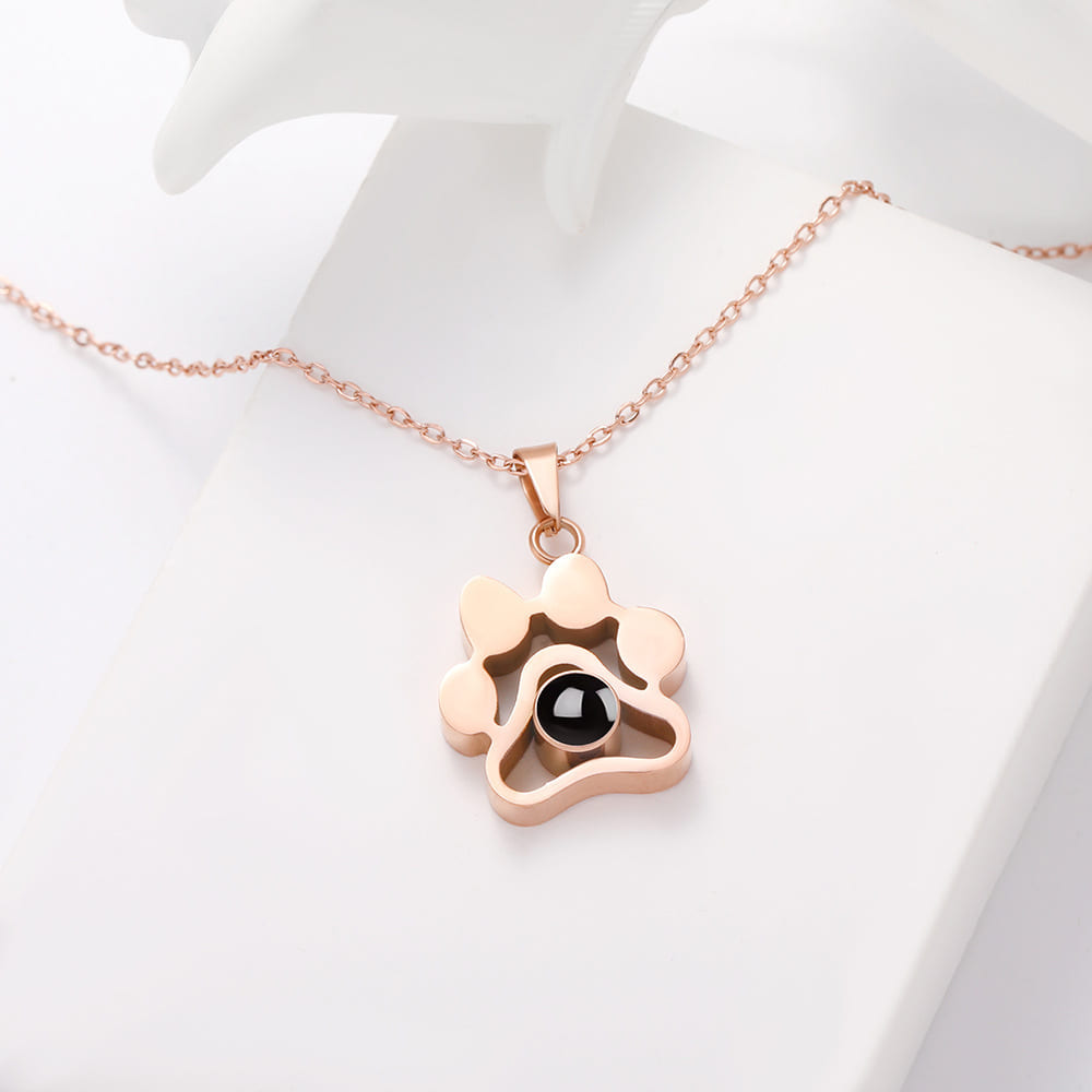 Custom Pet Photo Memory Dog Paw Print Necklace