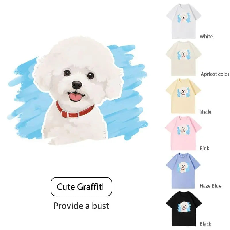 Customized pure cotton short-sleeved T-shirt with pet pattern printing, same style for men and women|Personalized pet print T-shirt - Luck