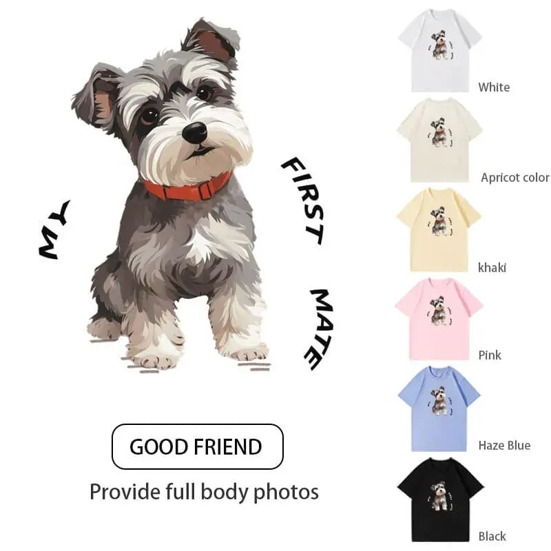 Customized pure cotton short-sleeved T-shirt with pet pattern printing, same style for men and women|Personalized pet print T-shirt - Luck