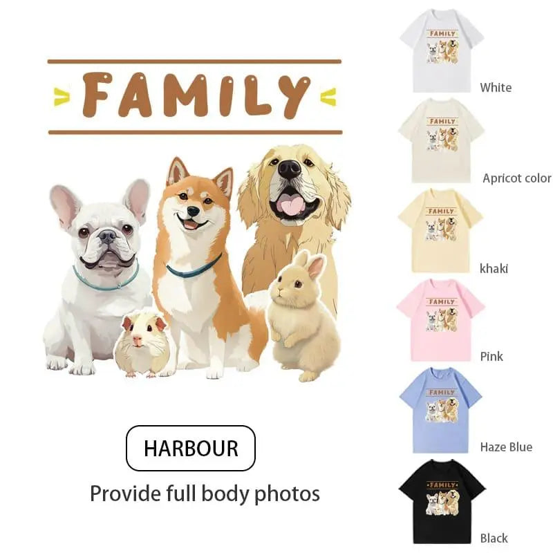 Customized pure cotton short-sleeved T-shirt with pet pattern printing, same style for men and women|Personalized pet print T-shirt - Luck