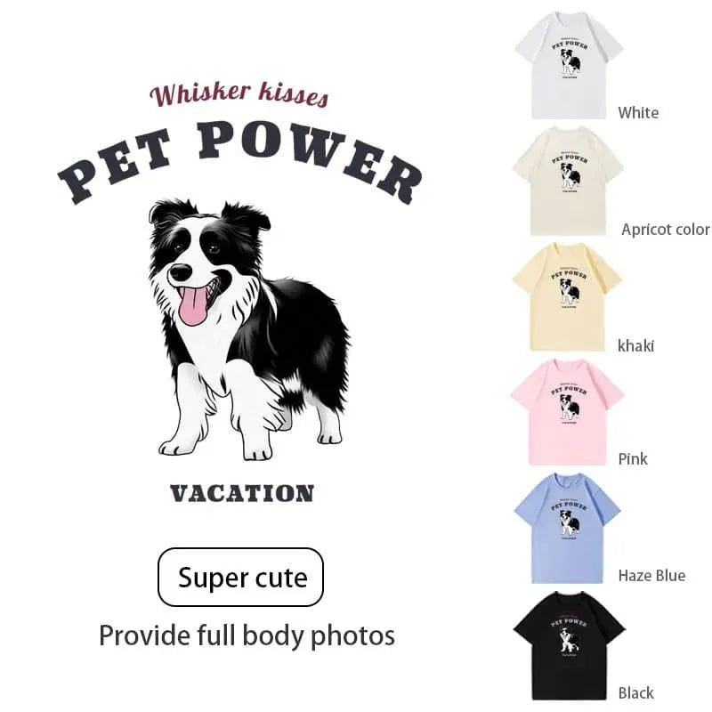 Customized pure cotton short-sleeved T-shirt with pet pattern printing, same style for men and women|Personalized pet print T-shirt - Luck