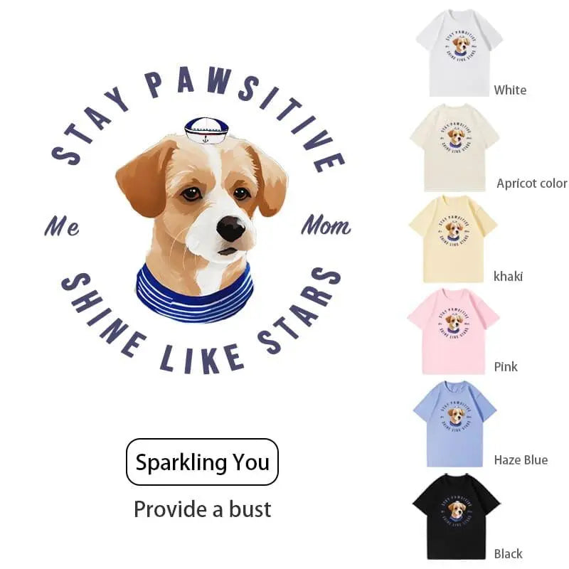 Customized pure cotton short-sleeved T-shirt with pet pattern printing, same style for men and women|Personalized pet print T-shirt - Luck