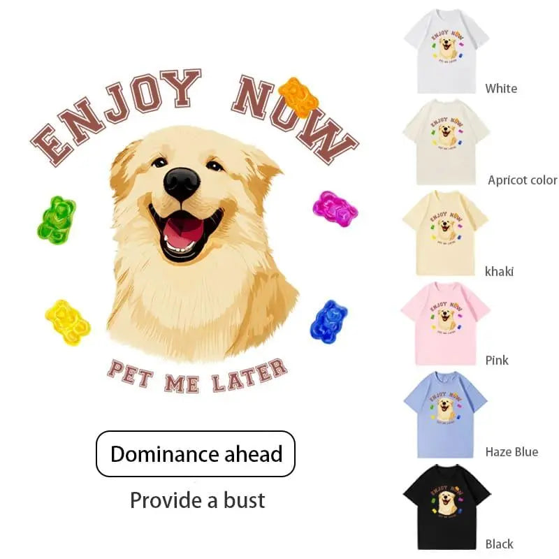 Customized pure cotton short-sleeved T-shirt with pet pattern printing, same style for men and women|Personalized pet print T-shirt - Luck