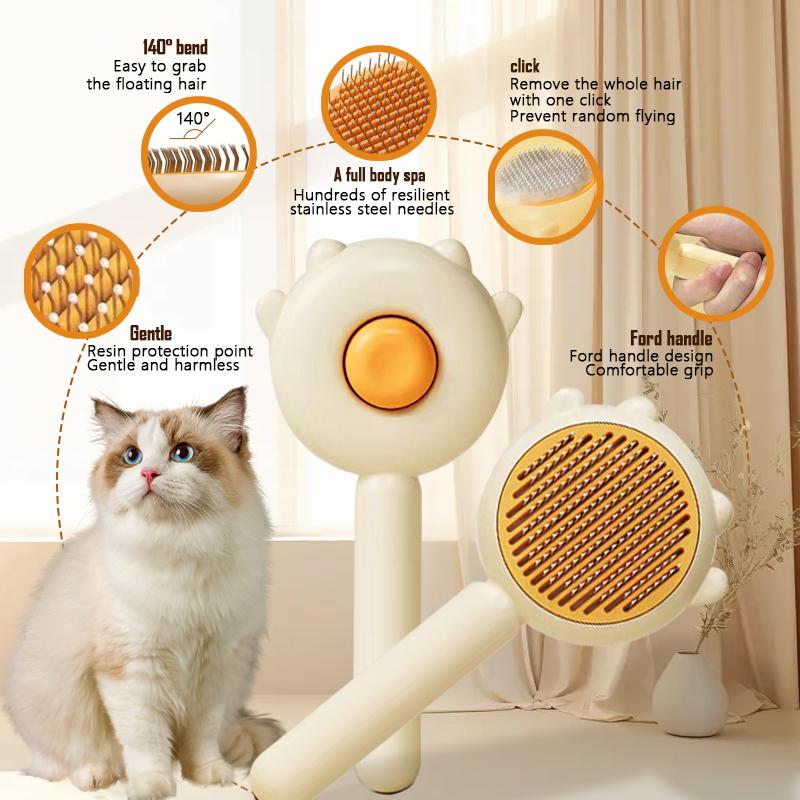 Self-Cleaning Cat Grooming Brush – Gentle Pet Hair Remover for Cats, Detangling Comb for Shedding and Grooming, Easy to Clean