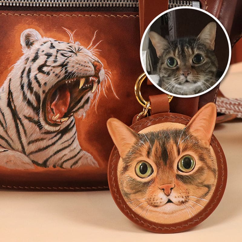 Custom Leather Pet Portrait - 1:1 Handmade Engraving Lucky Pet