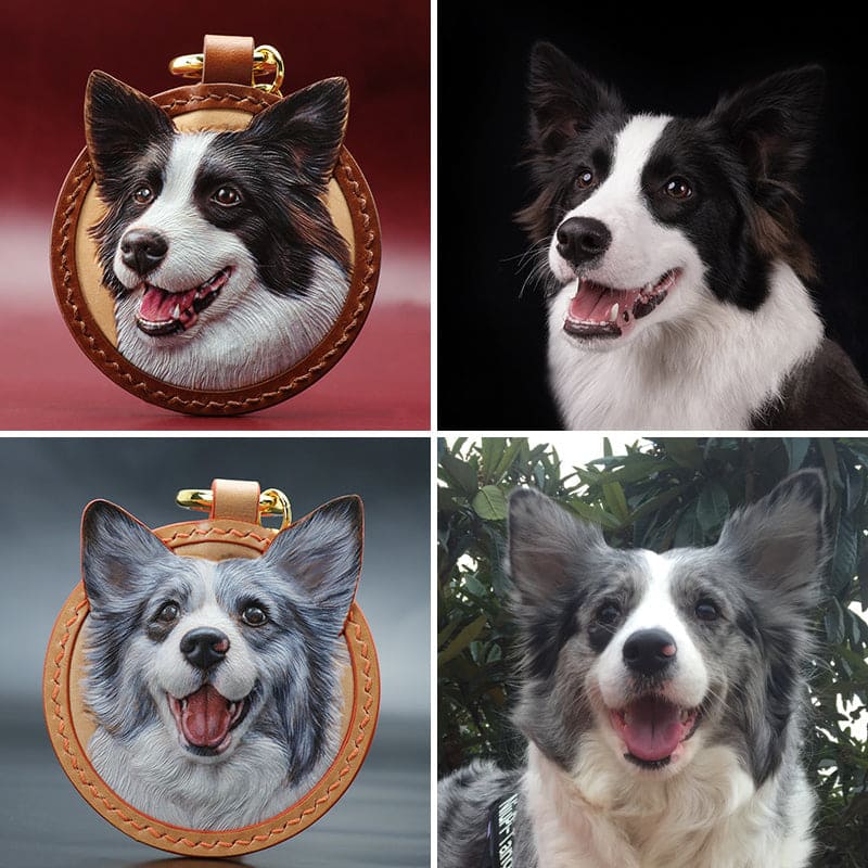 Custom Leather Pet Portrait - 1:1 Handmade Engraving Lucky Pet
