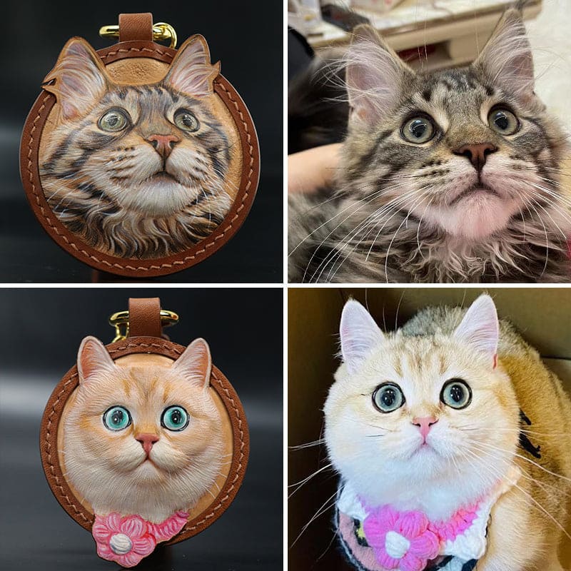 Custom Leather Pet Portrait - 1:1 Handmade Engraving Lucky Pet