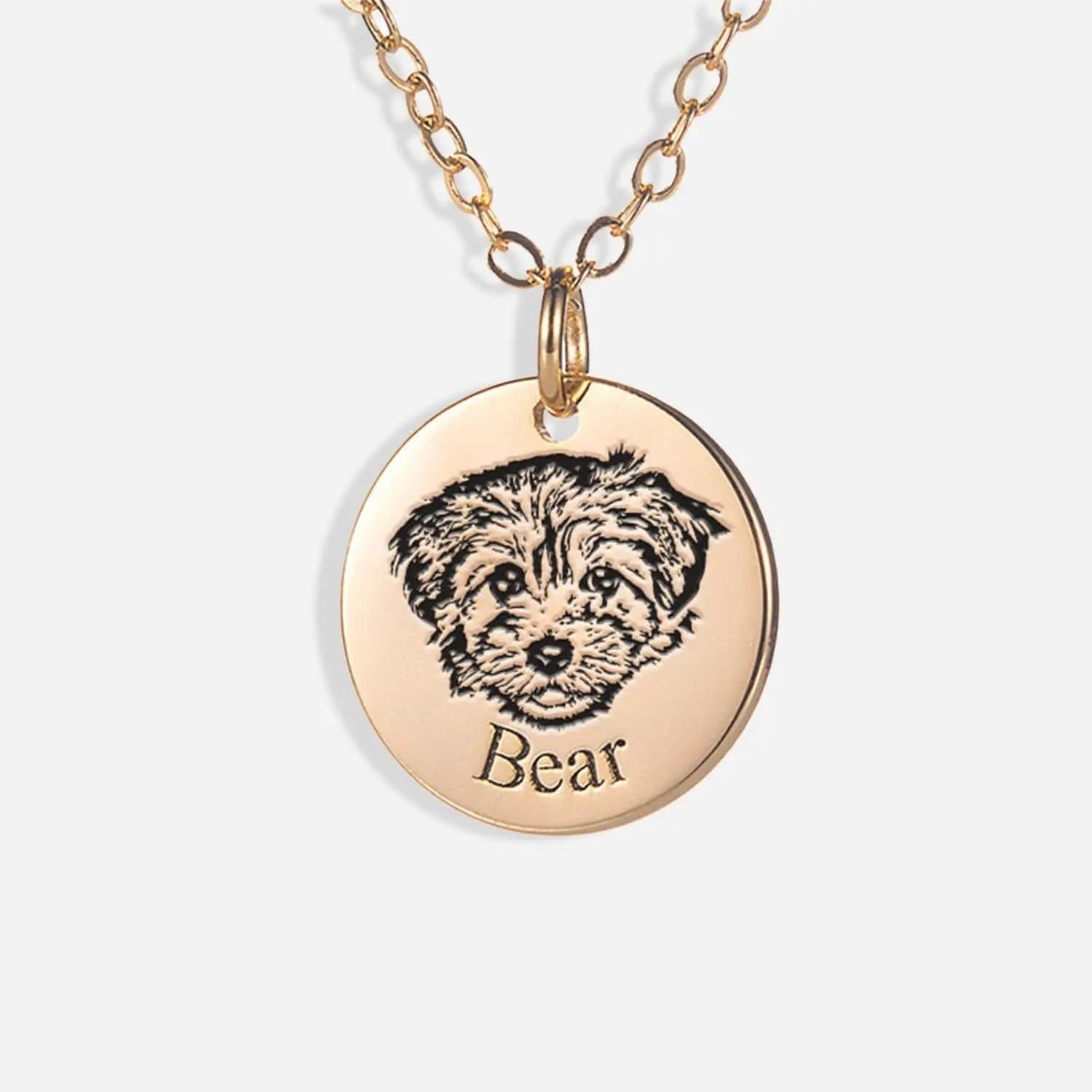 Custom pet portrait necklace featuring engraved dog or cat photo – Personalized pet jewelry gift in silver and gold
