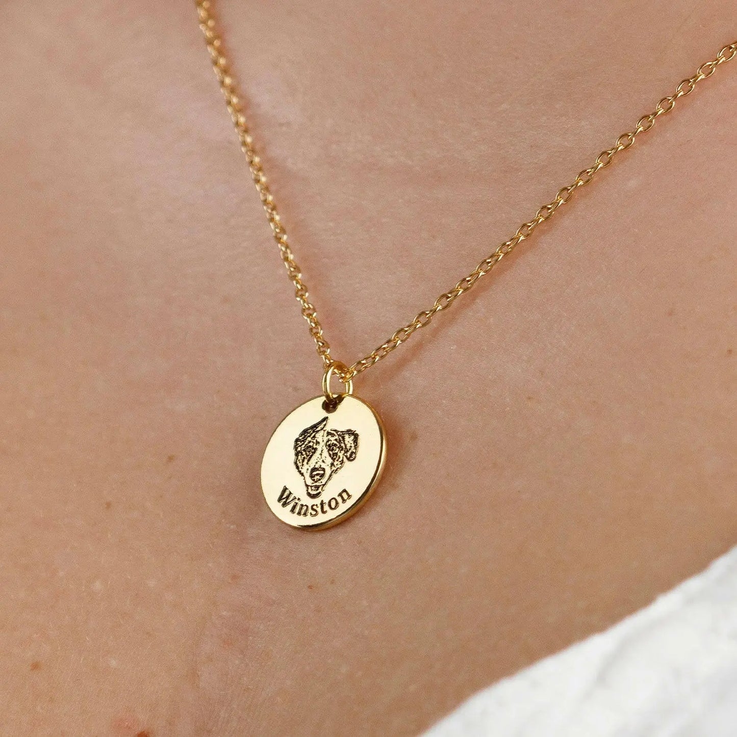 Custom pet portrait necklace featuring engraved dog or cat photo – Personalized pet jewelry gift in silver and gold