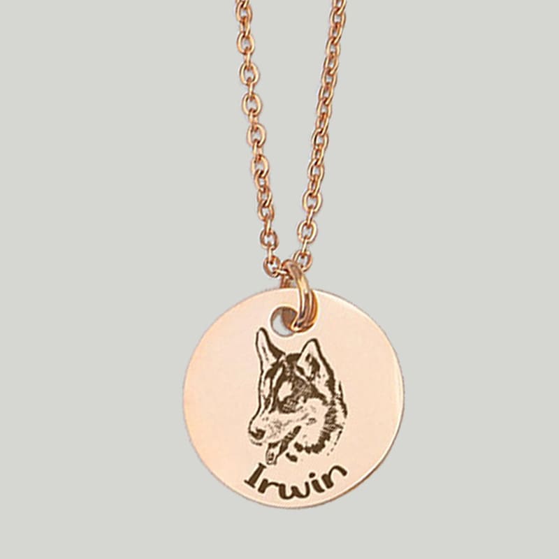 Custom pet portrait necklace featuring engraved dog or cat photo – Personalized pet jewelry gift in silver and gold